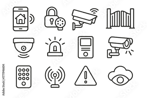 Gate security sensor alarm warning home icon smart motion vector monitoring