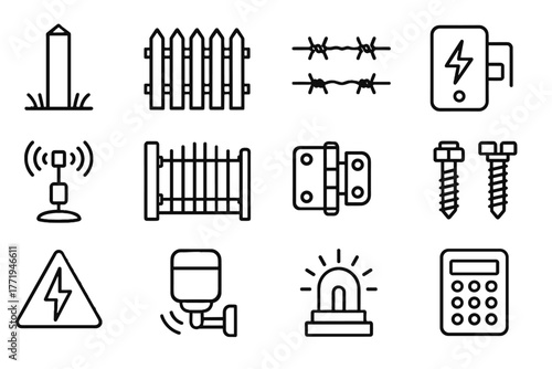 Fence node keypad vector posts bolts components icons icon panels lock motion