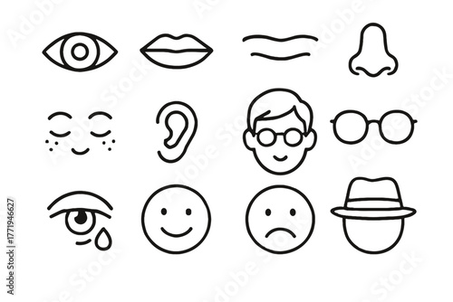 Icon hat facial tears cheeks features icons smile vector nose hair eyebrows