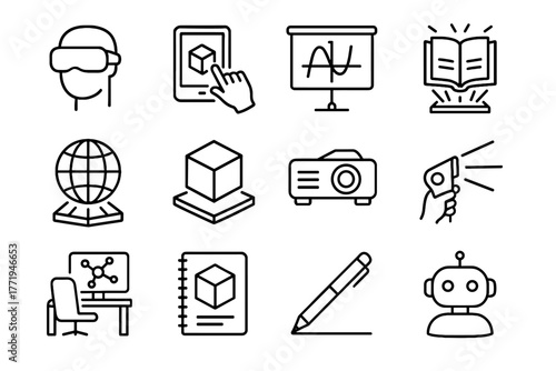 Book icons ai vector headset reality virtual pen tablet augmented desk globe