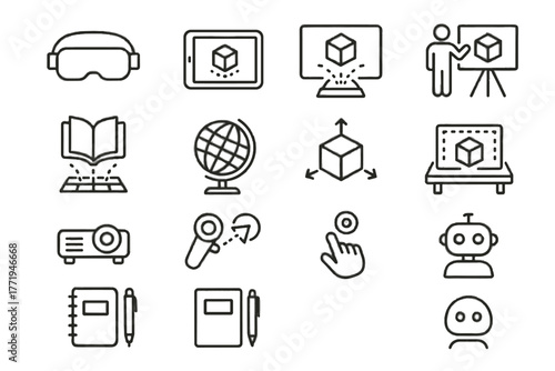 Ar smart whiteboard augmented icon model ai tablet digital vector reality icons