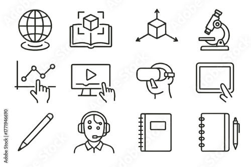 Learning ai pointer vr virtual globe chart textbook diagram icon vector digital