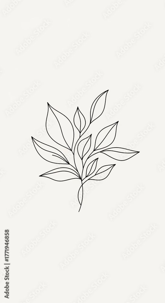 Fototapeta premium Line Art Leaf Motif: Delicate line art gracefully captures the essence of nature's elegance, offering a minimalist aesthetic of leaves and foliage.