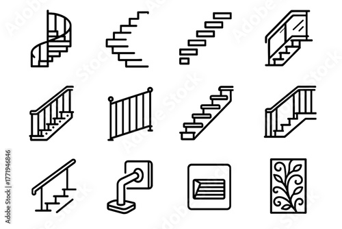 Handrail landing vector straight staircase light bracket stairs railing icon grid spiral