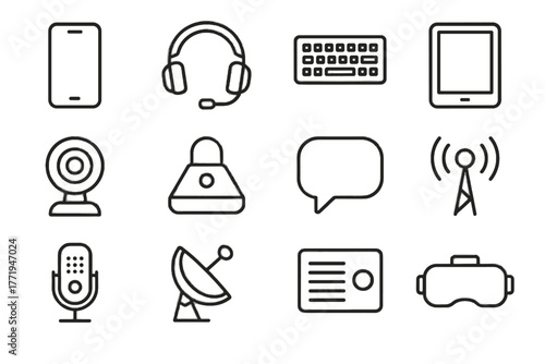Tablet modern icon headset bubble antenna vector dish communication conference satellite icons