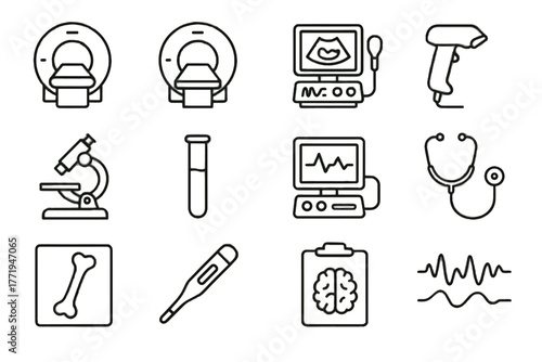 Tool stethoscope tube machine bone icon icons scanner medical vector device microscope