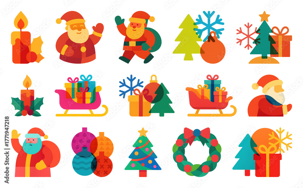 Fototapeta premium PNG Colorful festive Christmas icons, element set on transparent background