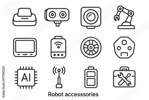 Robot charging dock cover panel icons accessory unit vector module kit icon
