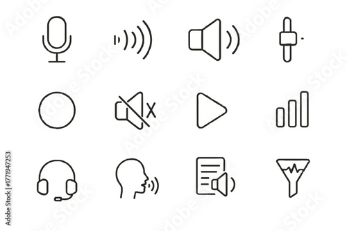 Microphone audio collection filter vector arrow command mute control icons playback headset