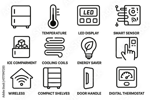 Temperature vector digital icon sensor connection display smart fridge compact nano