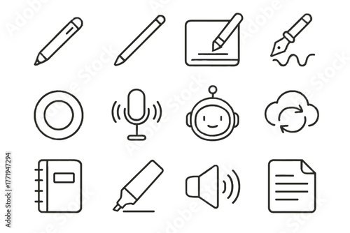 Ink speaker tool page writing tablet cloud sync creative icon vector pen