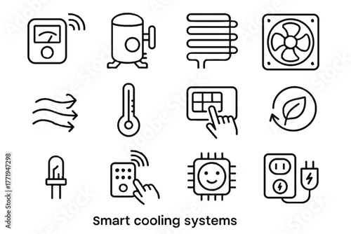 Digital airflow smart gauge eco cooling vector thermostat indicator icon power icons