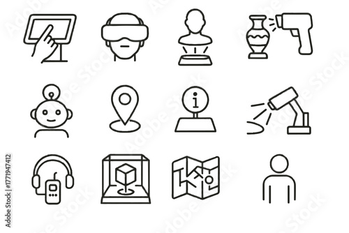 Icons light audio vector exhibit holographic museum headset interactive ai assistant icon