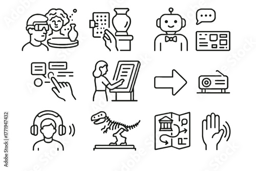 Scan visitor ai audio holographic museum vector control icons immersive icon arrow