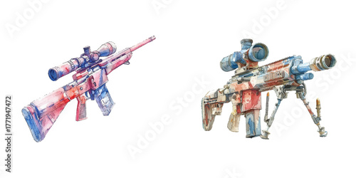 rifle watercolor vector illustration