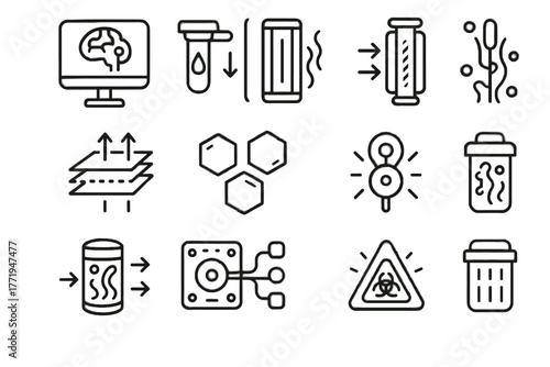 Vent air bio algae monitor icon light membrane indicator alert cleaning vector