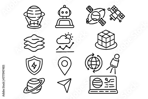 Layers virtual orbiting pointer planet astronomy terrain icon rings tools ai vector