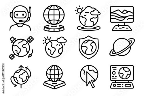 Climate overlay icon immersive planetary shield scan model terrain icons vector navigation