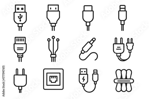 Vector icon wiring lightning ethernet organizer charging icons jack tech plug cord