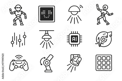 Display ai motion icon robots move dance module actuator humanoid vector futuristic