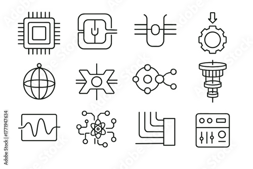 Connector quantum icon atomic wave trap detector qubit module vector icons processor
