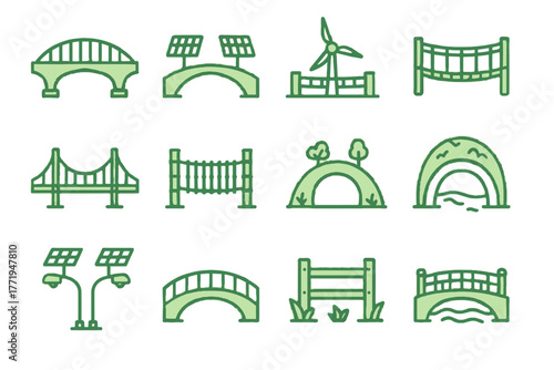 Icon streetlights green bridge vector arch pedestrian eco suspension solar