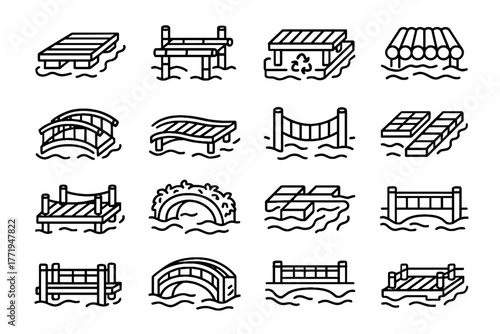 Arch curved crossing vector eco plastic canal bridge water icon solar platform