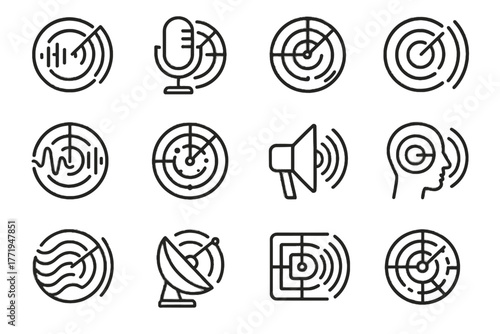 Microphone vector frequency sonar radar directional icons echo map wave icon voice