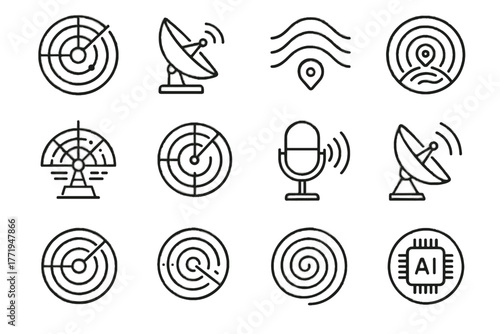 Map icons circle locator echo array icon radar digital dish audio vector