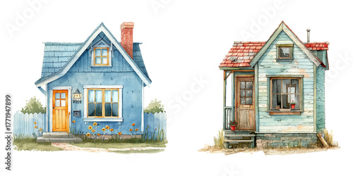 tiny house watercolor vector illustration