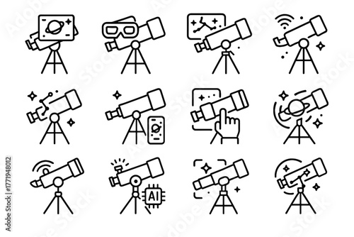 Connected stargazing vr telescope augmented sky vector icon reality tracker observation celestial