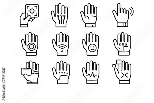 Reality feedback haptic futuristic vector glove control sensing ar icon