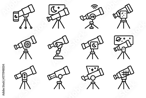Device stargazing vector telescope connected tracker icon reality compatible icons interactive