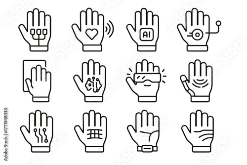 Feedback sensor vector icons icon haptic biofeedback sensing tracking monitoring glove