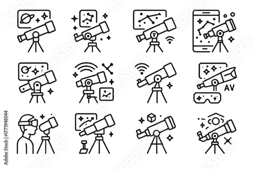 Futuristic icons telescope vr astronomy icon augmented stargazer vector interactive ar star