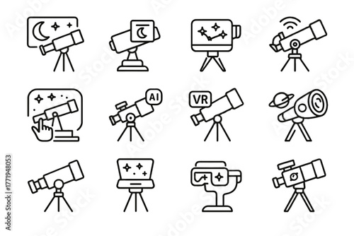 Scope telescope holographic icon observation space icons vr vector stargazing connected futuristic