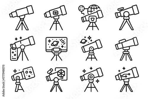 Telescope device connected portable digital stargazing high interactive vector tech icon compatible