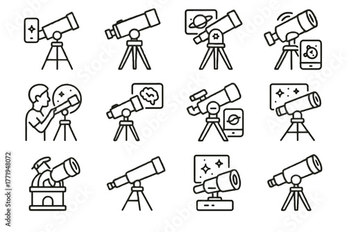 Stargazing space interactive telescope observation vector scope holographic reality icons vr icon