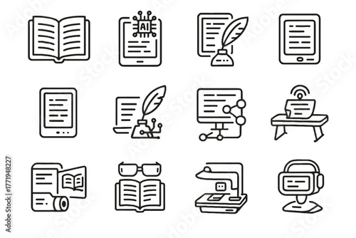 Icons reality storybook vector writing digital icon quill smart desk connected narrative