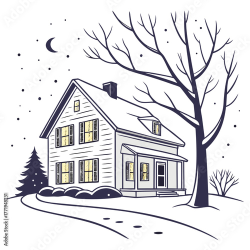 House in winter with snow on the roof