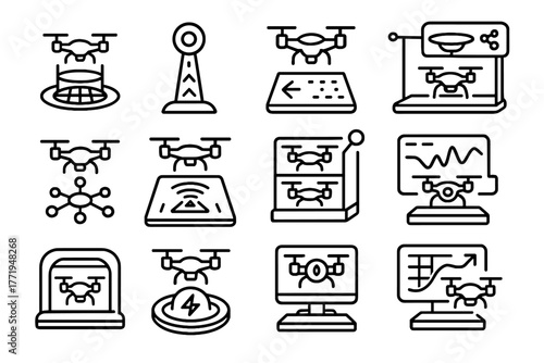 Drone hub icons droneport futuristic flight vector tracker ar system immersive advanced