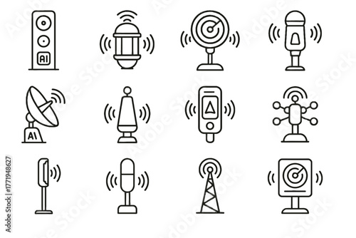 Sound navigation beacon modern antenna audio icon radar futuristic dish wireless vector