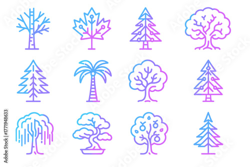 Maple birch icon vector tree palm radiant larch holographic trees neon bonsai