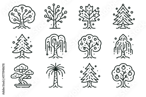 Tree holographic maple luminous virtual bonsai trees willow icon radiant vector