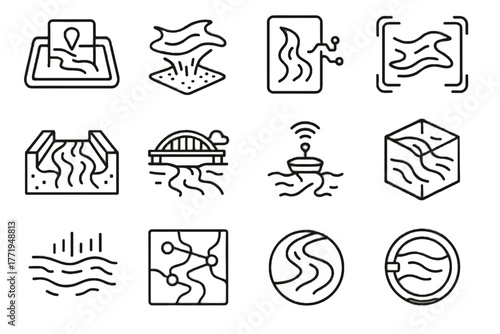 Ar icon cyber river bridge interactive reality path water immersive over vector