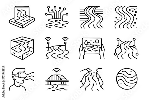 Virtual sensors icons channel vector cube waterway river water icon futuristic ai