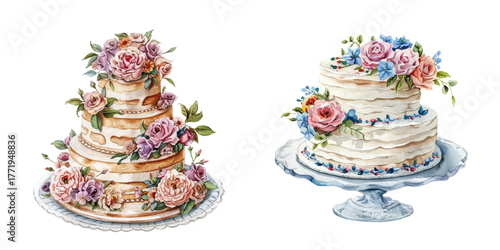 wedding cake watercolor vector illustration