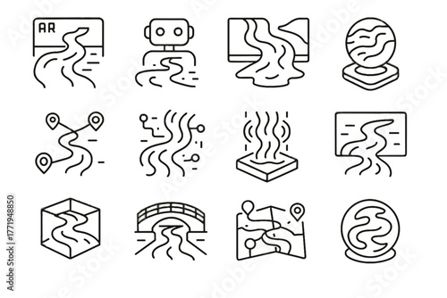 Holographic futuristic canal vector cube smart ar immersive icon sensors river rivers