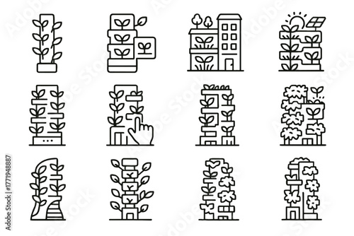Connected towers vector icon bio tower interactive building modular digital vertical hydroponic