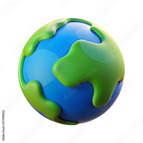 A stylized 3d globe with green continents on a blue ocean isolated on transparent background